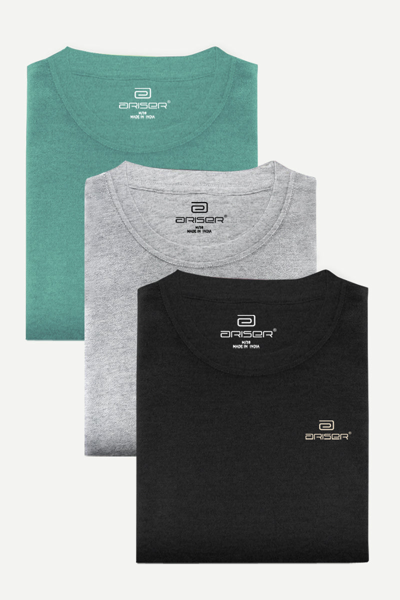 Ariser Cotton Round Neck Solid T-Shirt Combo - 81 (Pack Of 3)