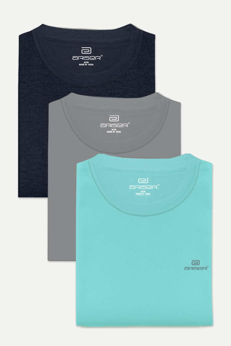 Ariser Cotton Round Neck Solid T-Shirt Combo - 85 (Pack Of 3)