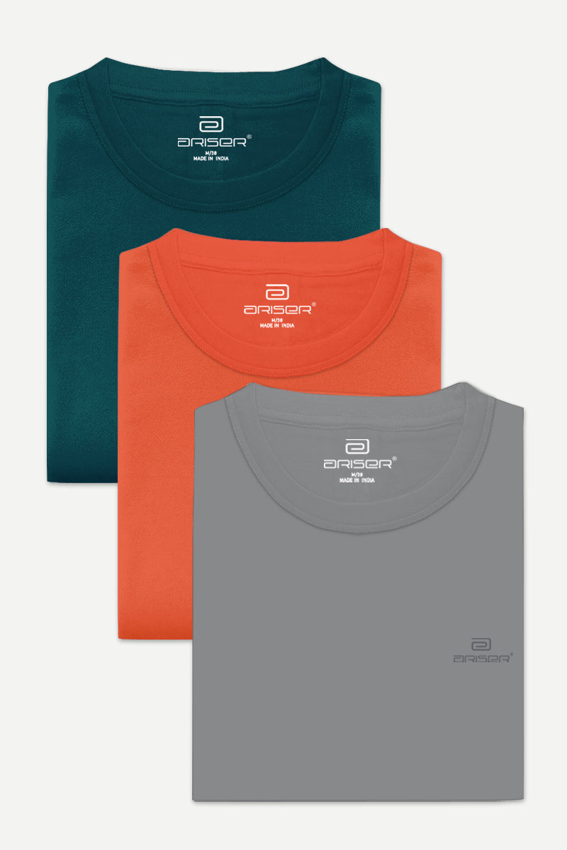 Ariser Cotton Round Neck Solid T-Shirt Combo - 86 (Pack Of 3)