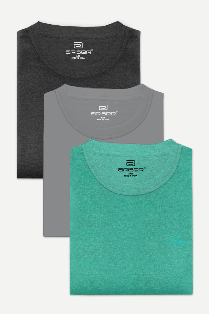 Ariser Cotton Round Neck Solid T-Shirt Combo - 89 (Pack Of 3)