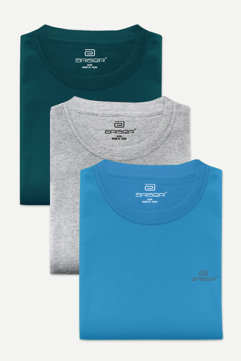 Ariser Cotton Round Neck Solid T-Shirt Combo - 90 (Pack Of 3)