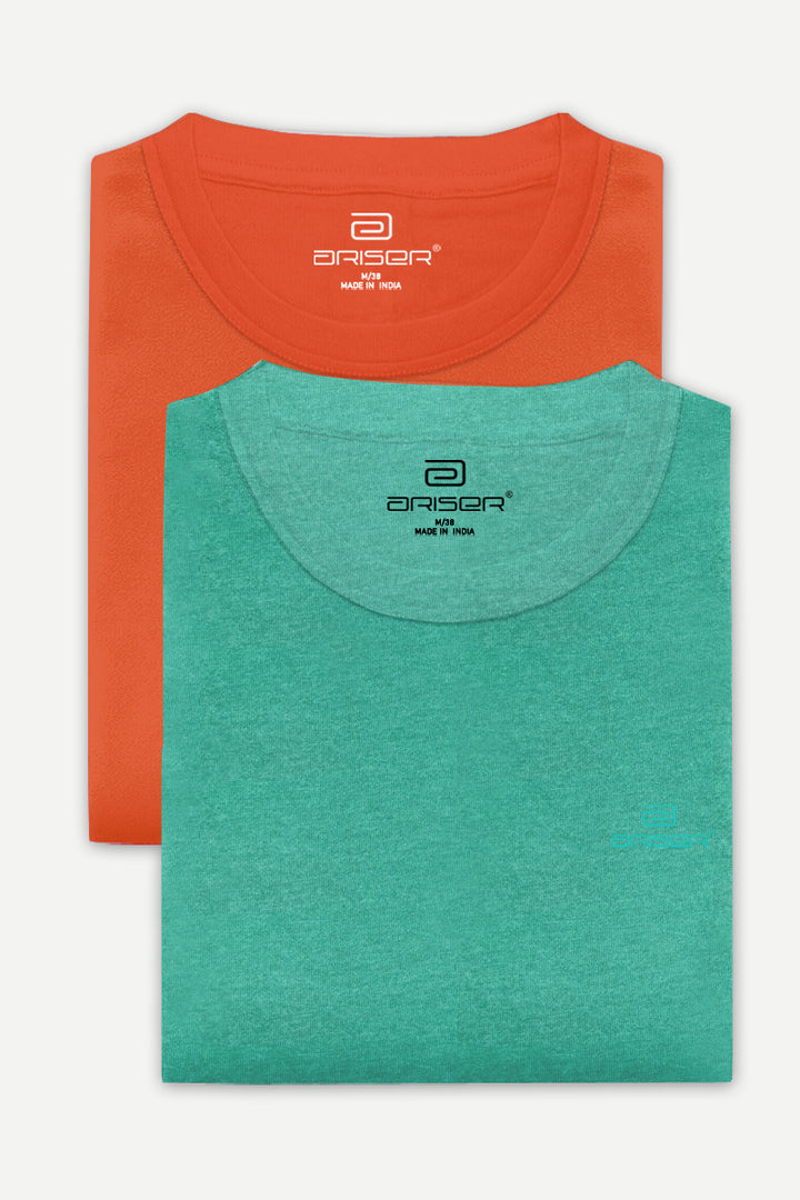 Round Neck - Orange and Light Green Solid T-Shirt Pack Of 2 Combo For Men | Ariser