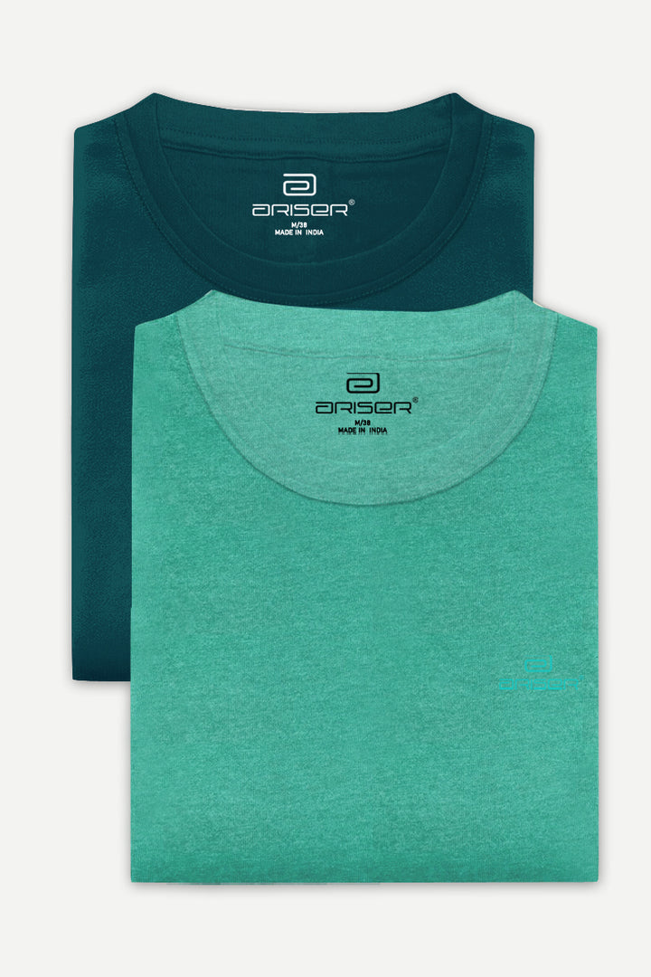 Round Neck - Dark Green and Light Green Solid T-Shirt Pack Of 2 Combo For Men | Ariser