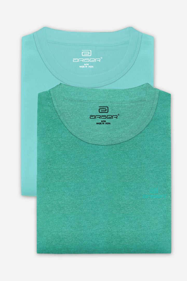 Round Neck - Pastel Green and Light Green Solid T-Shirt Pack Of 2 Combo For Men | Ariser