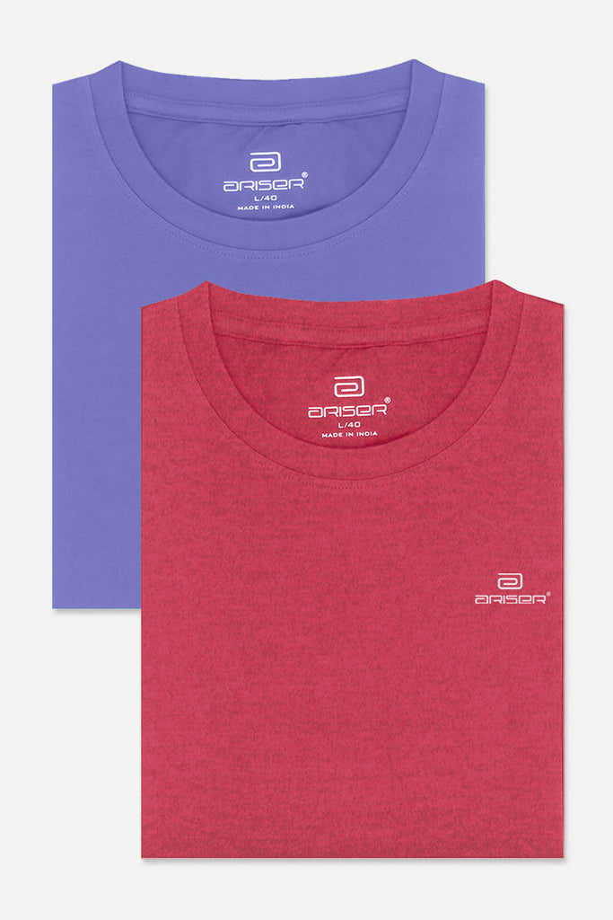 Round Neck - Red and Purple Solid T-Shirt Pack Of 2 Combo For Men