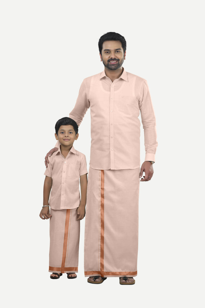 Vaibhav - Copper Orange Half Sleeve Father & Son Tissue Combo Set | Uathayam