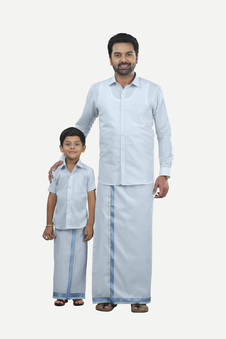 Vaibhav - Cyan Blue Half Sleeve Father & Son Tissue Combo Set | Uathayam