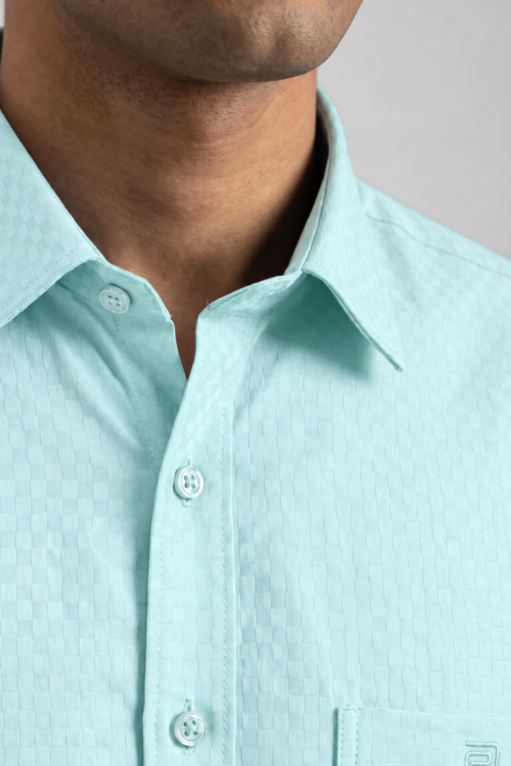 Italian Dobby - Aqua Mint Embossed Line Formal Shirts For Men | Ariser