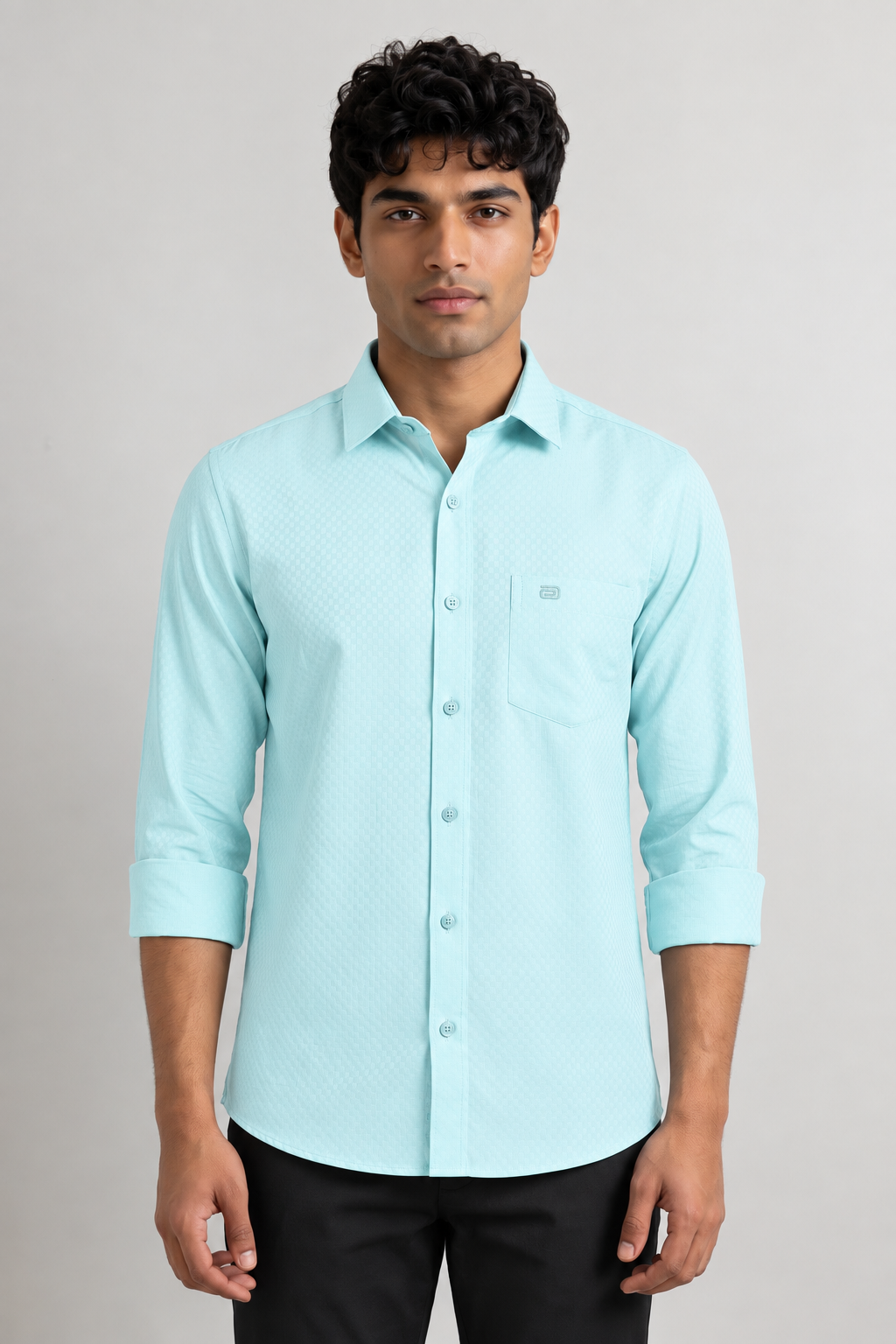 Italian Dobby - Aqua Mint Embossed Line Formal Shirts For Men | Ariser