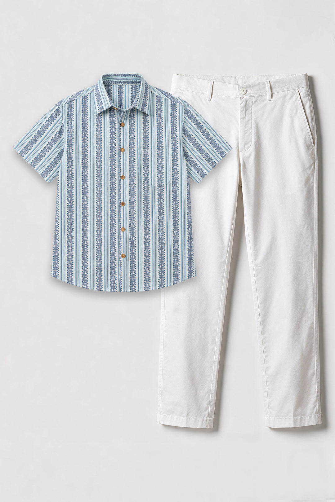 Congo + Basic Chino - Light Blue Shirt With White Trouser Combo For Men | Ariser
