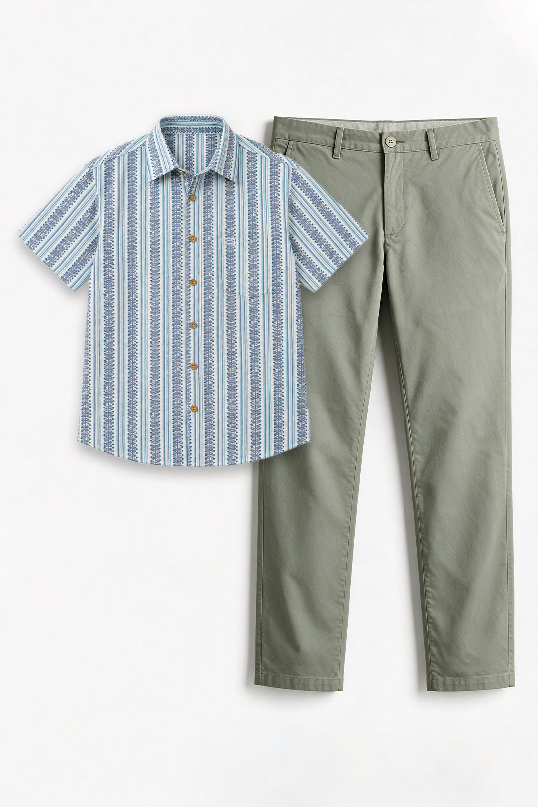Congo + Basic Chino - Light Blue Shirt With Basil Green Trouser Combo For Men | Ariser