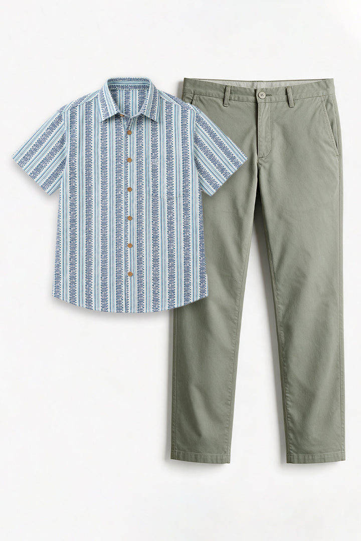 Congo + Basic Chino - Light Blue Shirt With Basil Green Trouser Combo For Men | Ariser