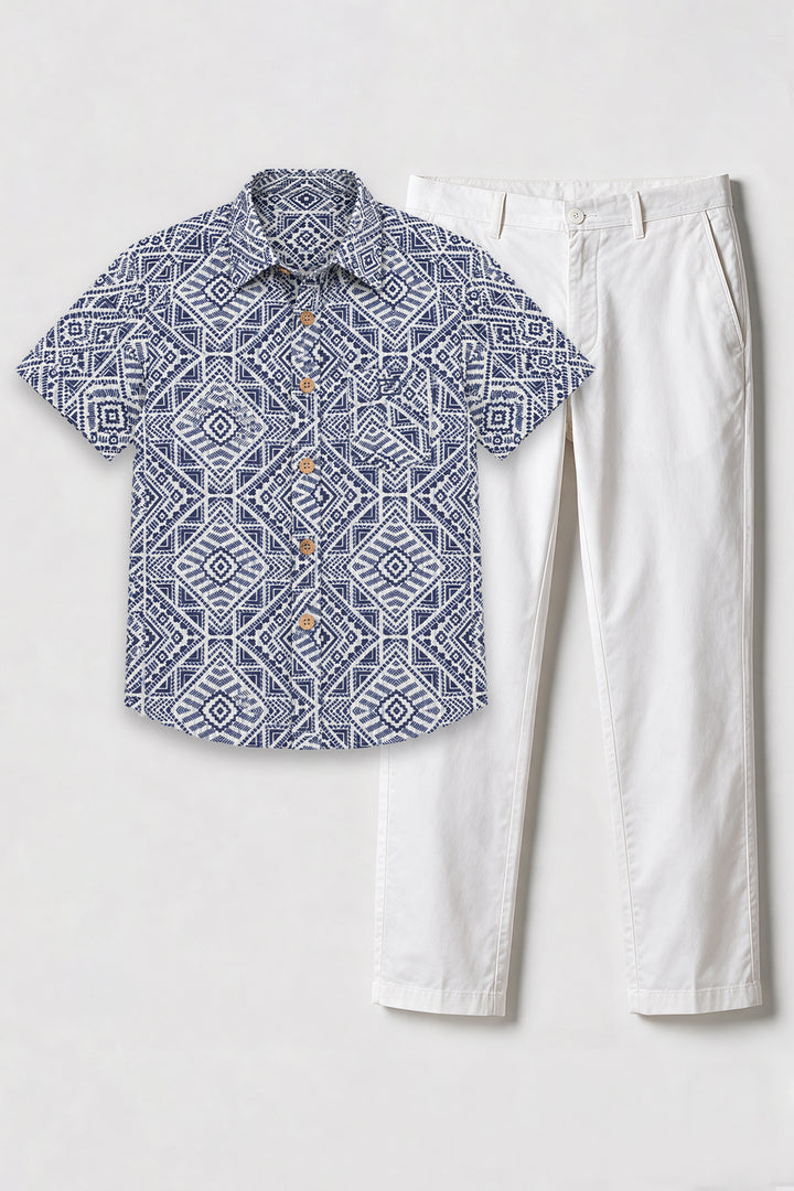 Congo + Basic Chino - Indigo Blue Shirt With White Trouser Combo For Men | Ariser