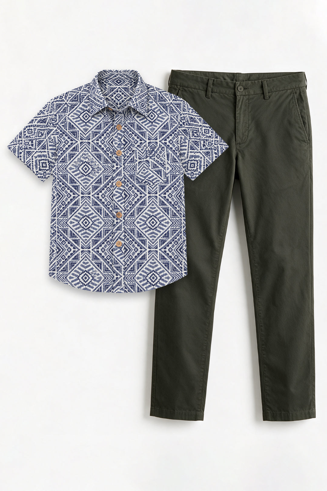 Congo + Basic Chino - Indigo Blue Shirt With Deep Army Green Trouser Combo For Men | Ariser