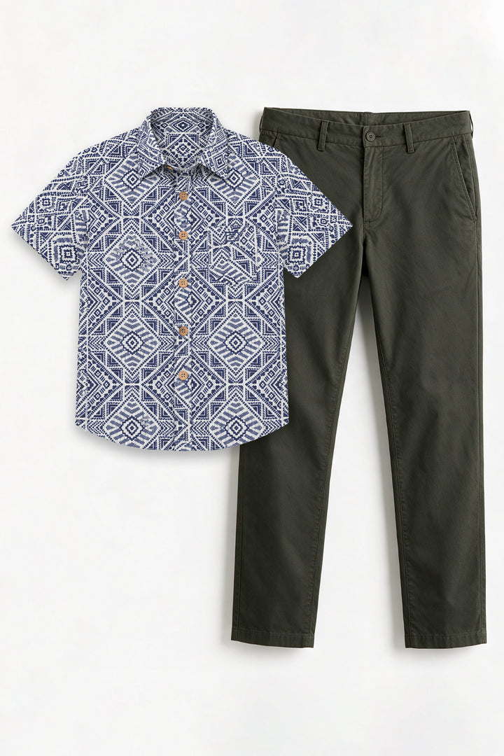 Congo + Basic Chino - Indigo Blue Shirt With Deep Army Green Trouser Combo For Men | Ariser