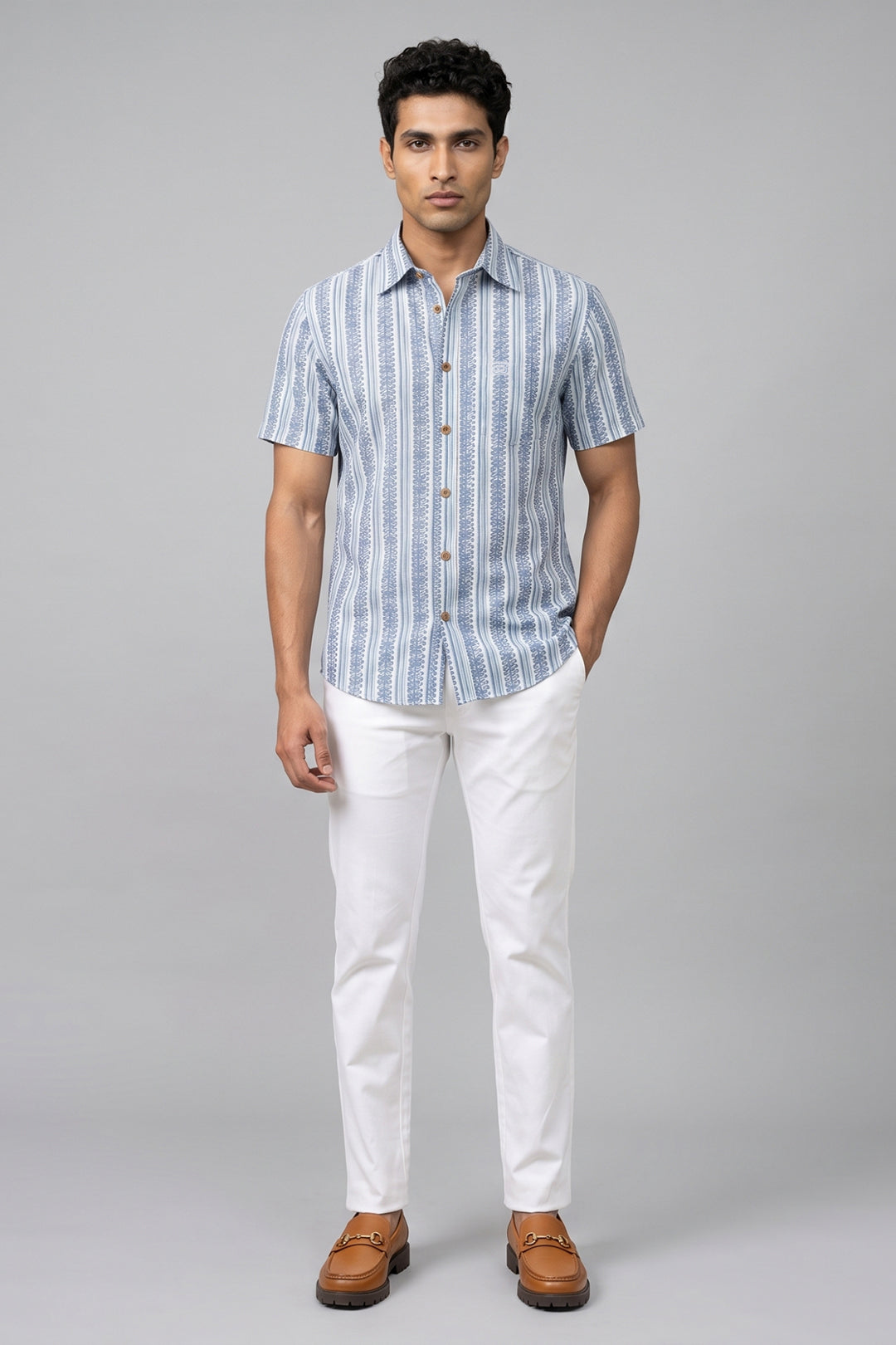 Congo + Basic Chino - Light Blue Shirt With White Trouser Combo For Men | Ariser