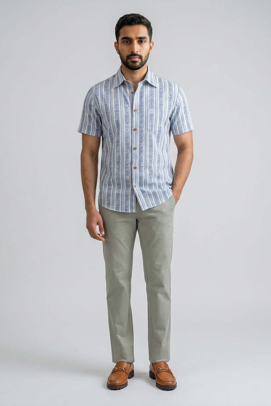 Congo + Basic Chino - Light Blue Shirt With Basil Green Trouser Combo For Men | Ariser