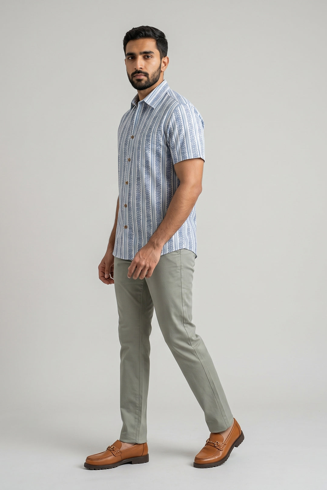 Congo + Basic Chino - Light Blue Shirt With Basil Green Trouser Combo For Men | Ariser