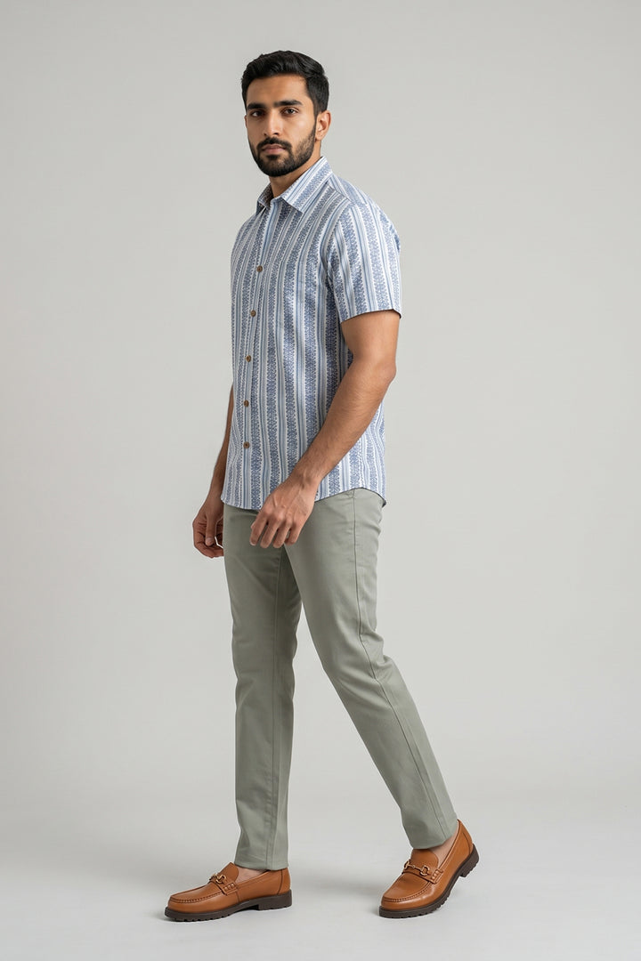 Congo + Basic Chino - Light Blue Shirt With Basil Green Trouser Combo For Men | Ariser