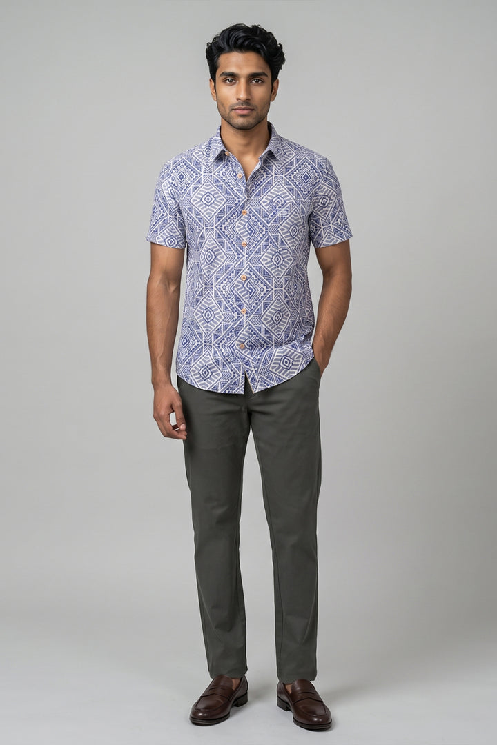 Congo + Basic Chino - Indigo Blue Shirt With Deep Army Green Trouser Combo For Men | Ariser
