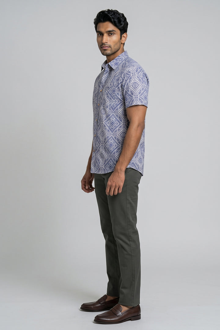 Congo + Basic Chino - Indigo Blue Shirt With Deep Army Green Trouser Combo For Men | Ariser