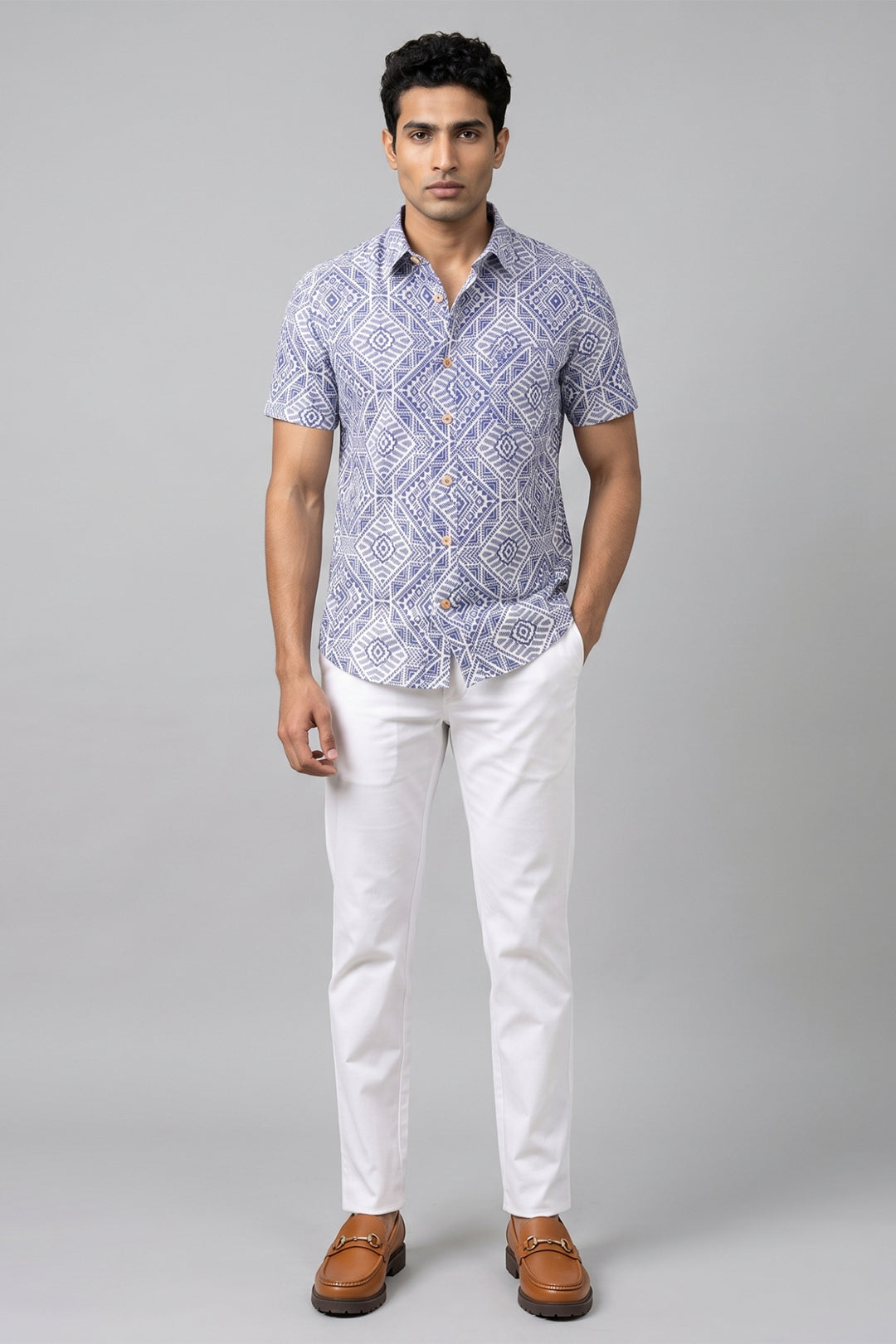 Congo + Basic Chino - Indigo Blue Shirt With White Trouser Combo For Men | Ariser
