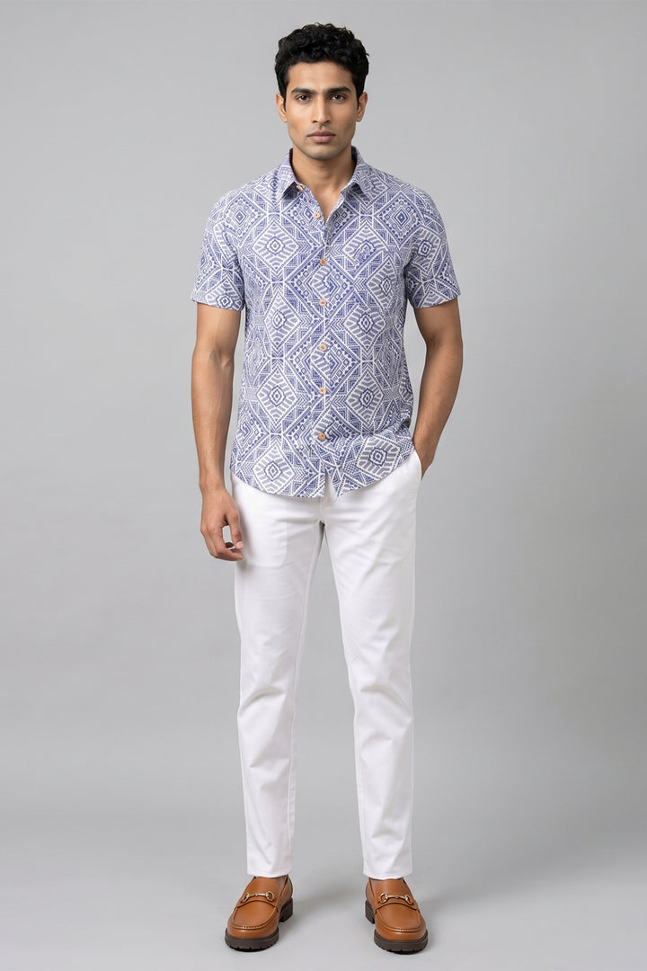 Congo + Basic Chino - Indigo Blue Shirt With White Trouser Combo For Men | Ariser