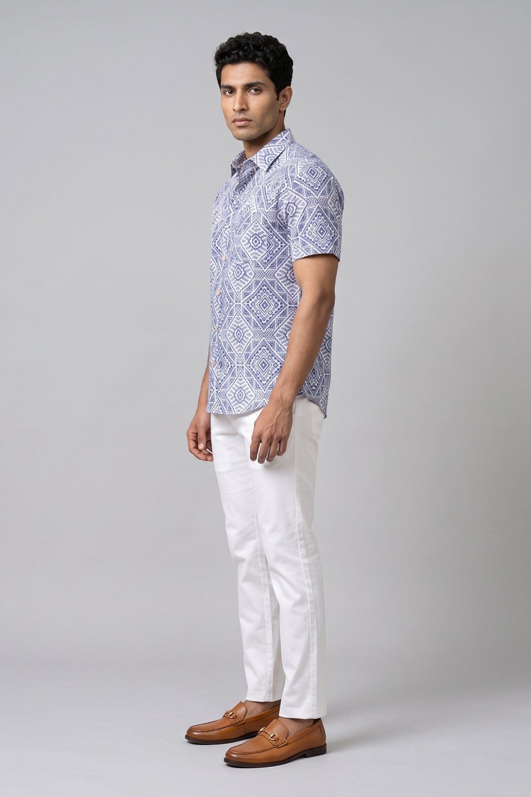 Congo + Basic Chino - Indigo Blue Shirt With White Trouser Combo For Men | Ariser