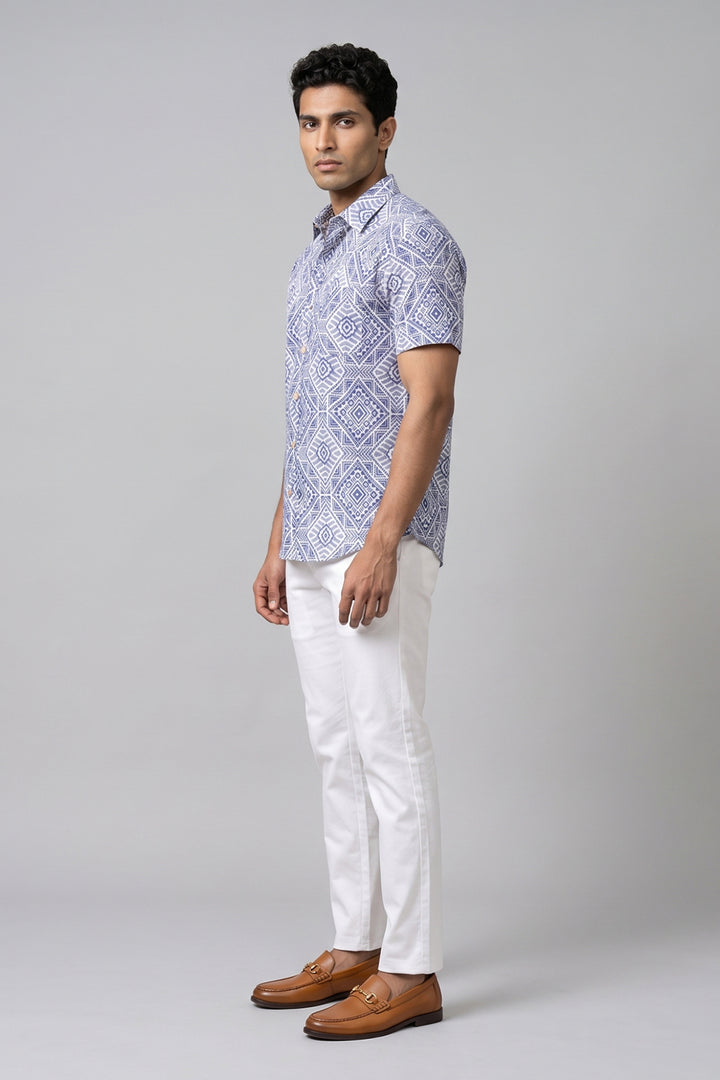 Congo + Basic Chino - Indigo Blue Shirt With White Trouser Combo For Men | Ariser