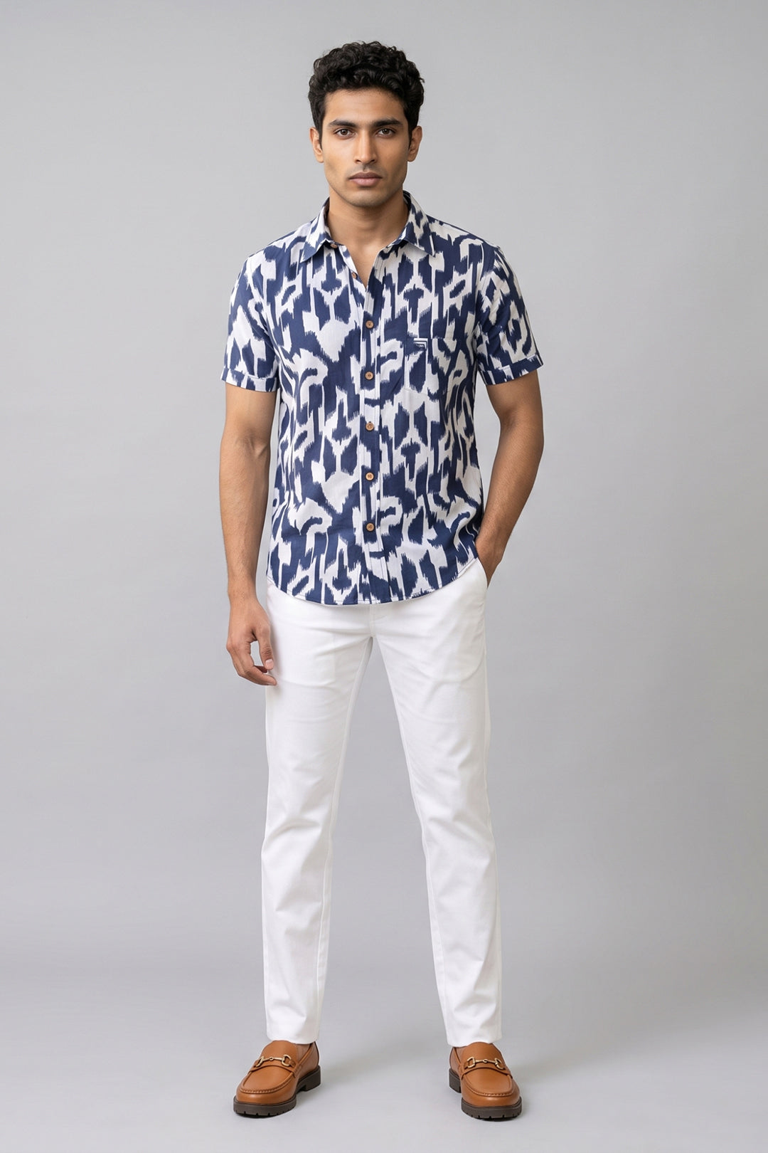 Congo + Basic Chino - Navy Blue Shirt With White Trouser Combo For Men | Ariser