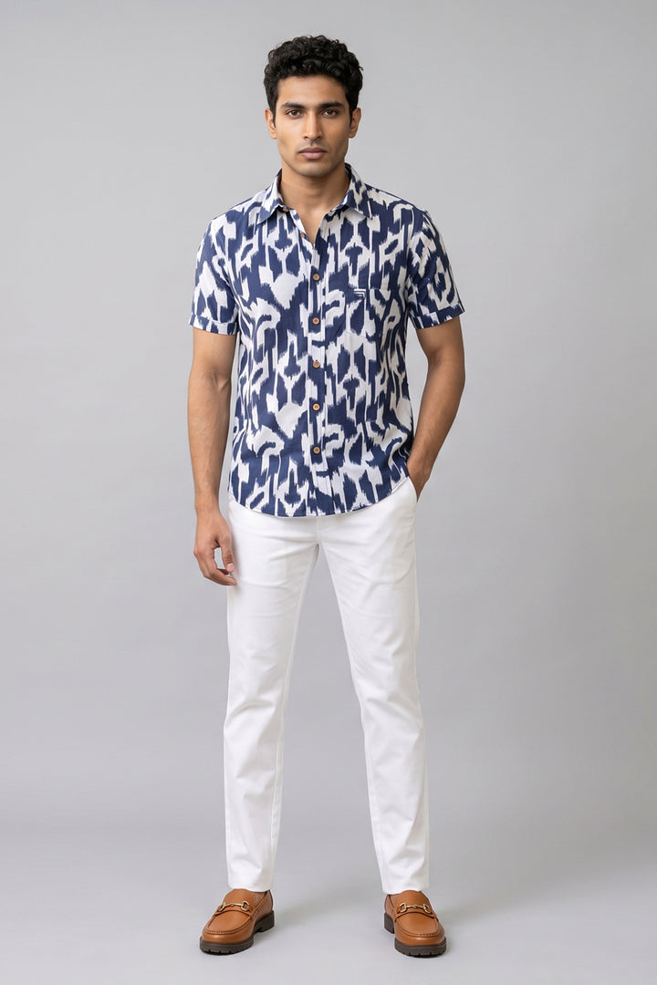 Congo + Basic Chino - Navy Blue Shirt With White Trouser Combo For Men | Ariser