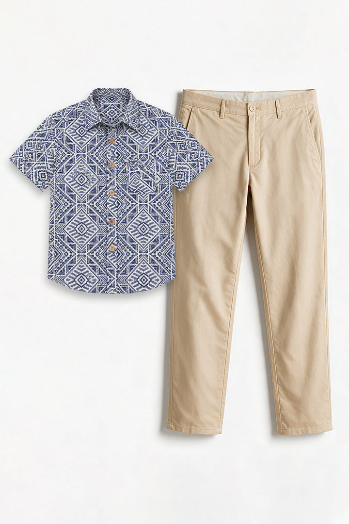 Congo + Basic Chino - Indigo Blue Shirt With Sandal Trouser Combo For Men | Ariser
