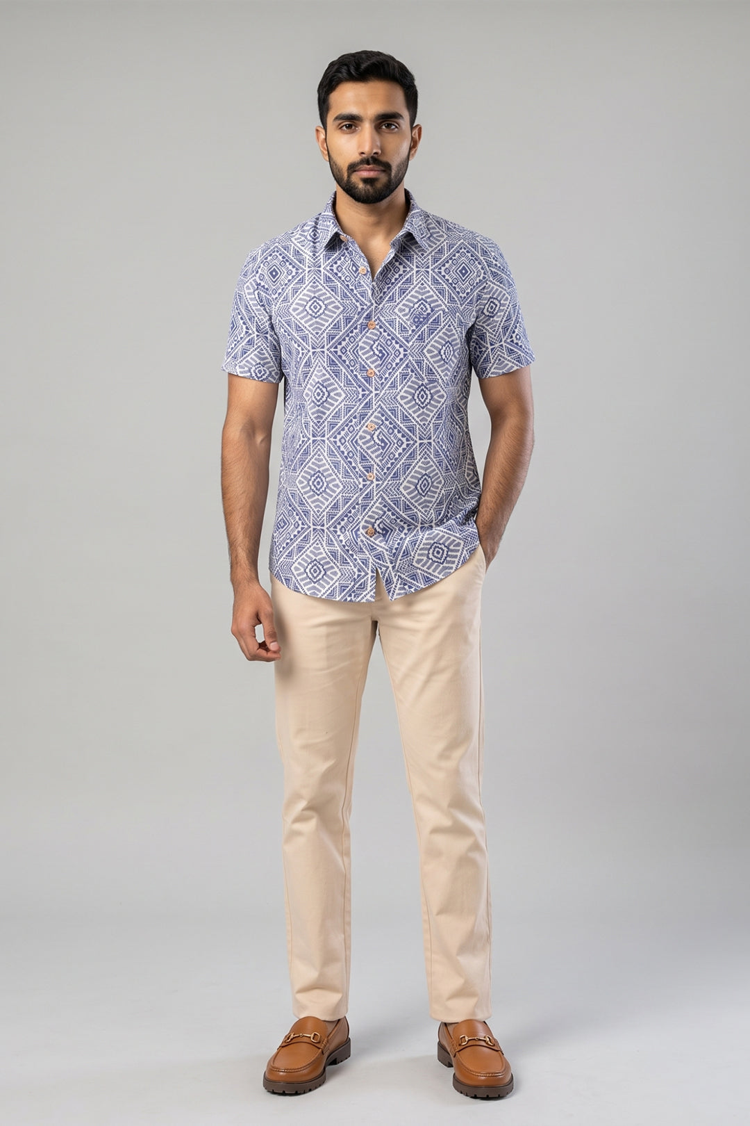 Congo + Basic Chino - Indigo Blue Shirt With Sandal Trouser Combo For Men | Ariser