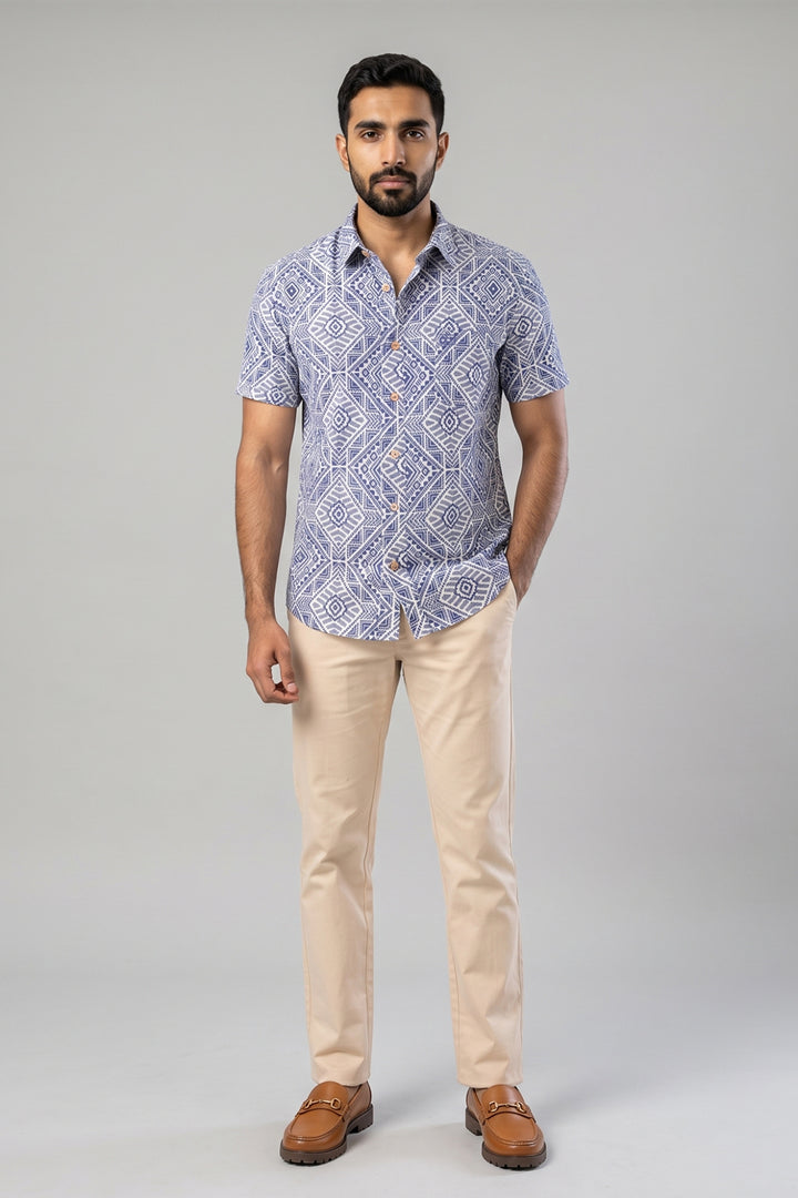 Congo + Basic Chino - Indigo Blue Shirt With Sandal Trouser Combo For Men | Ariser