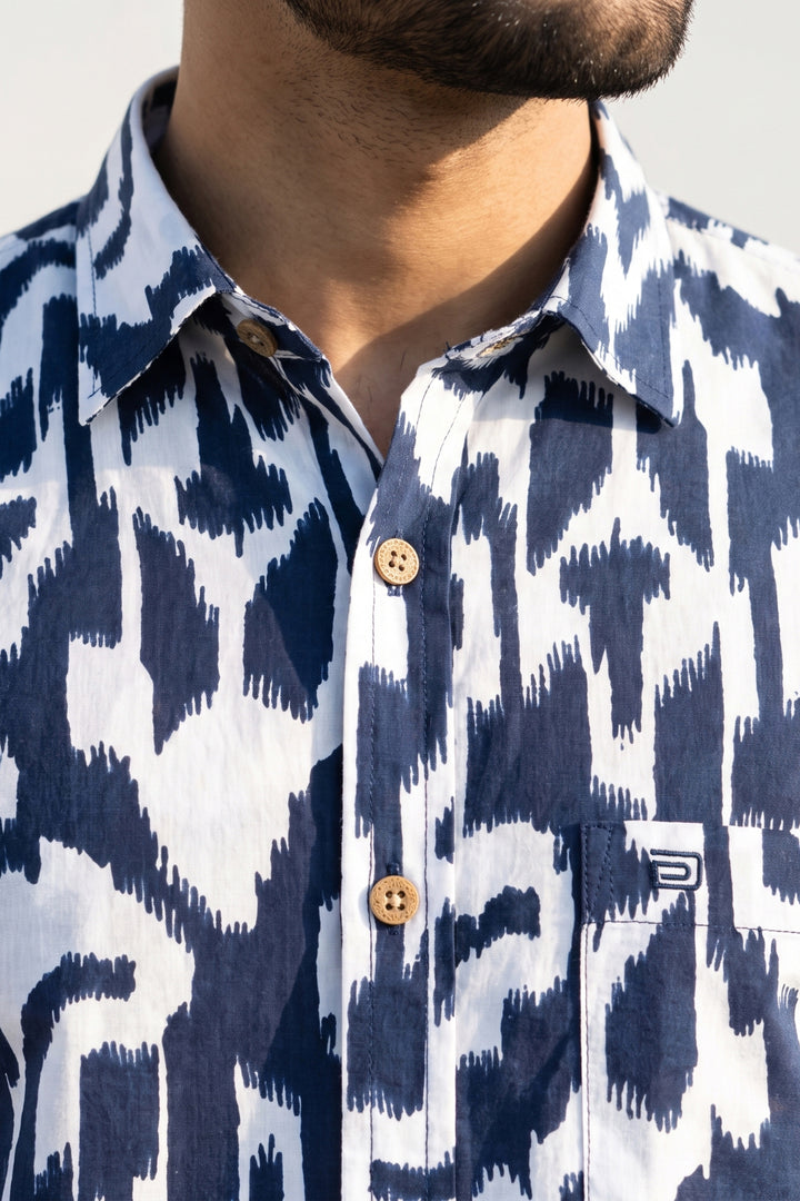 Congo - Navy Blue Printed Shirt and Dhoti Combo Set For Men | Uathayam