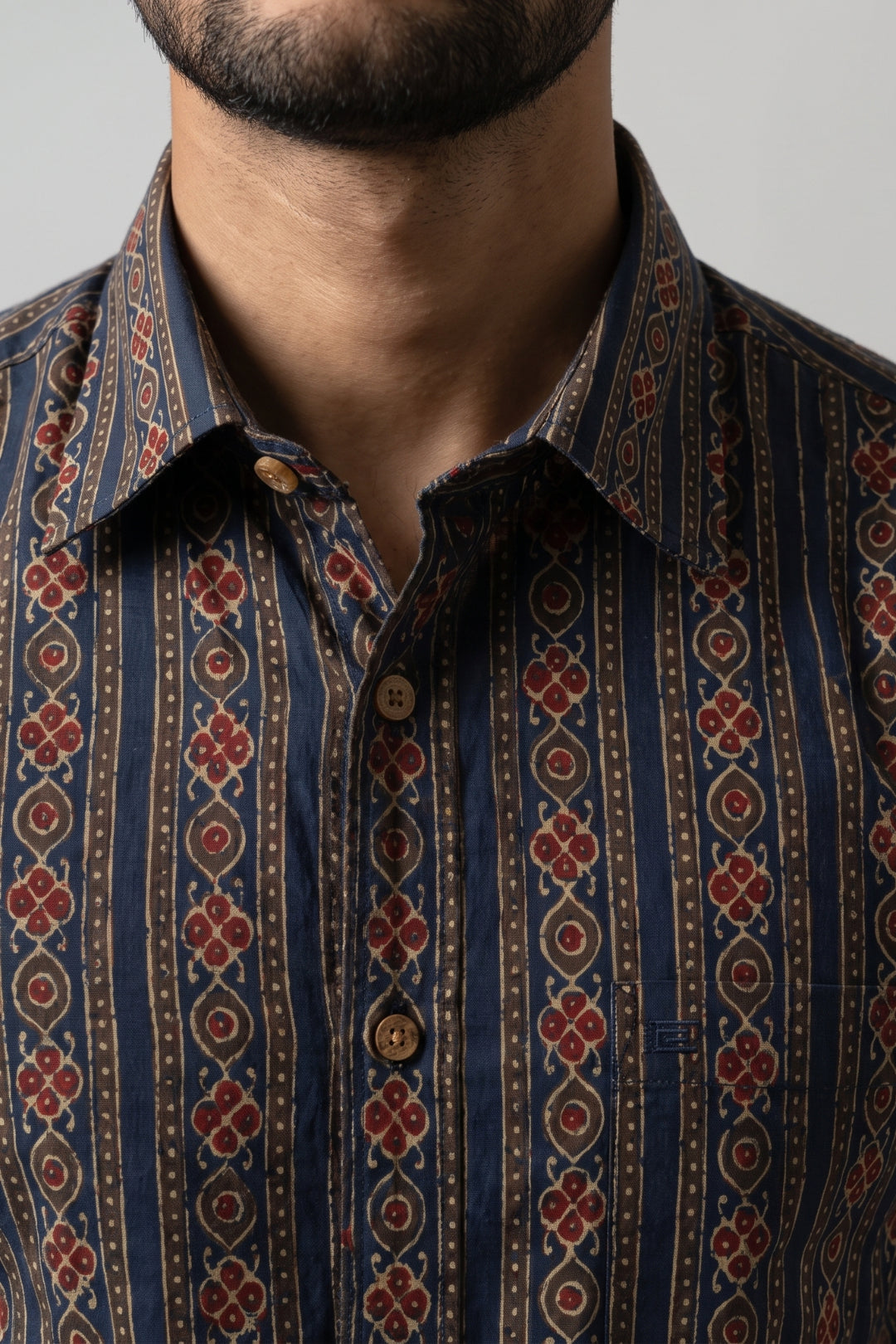 Congo - Midnight Blue Printed Shirt and Dhoti Combo Set For Men | Uathayam