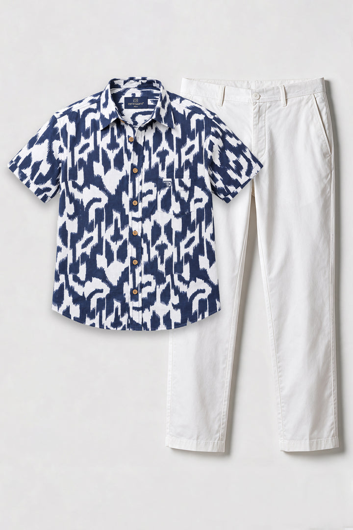 Congo + Basic Chino - Navy Blue Shirt With White Trouser Combo For Men | Ariser