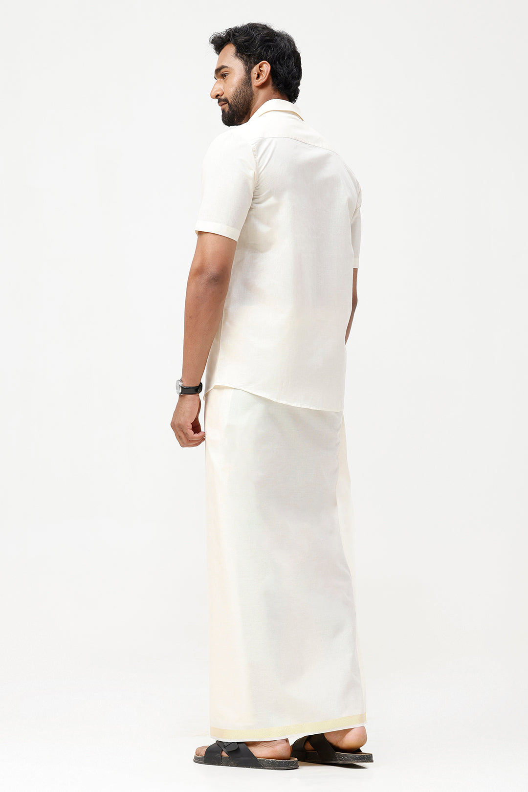 Vaibhav - Spark Shirt and Jari Single Dhoti Tissue Set 2 In 1 For Men | Uathayam