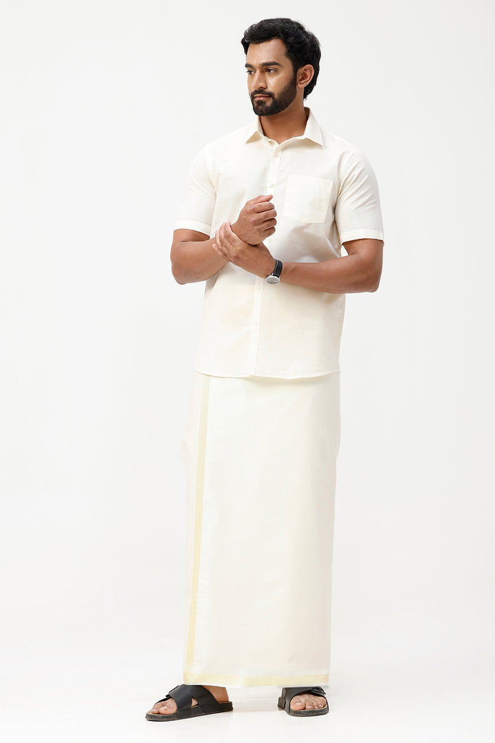 Vaibhav - Spark Shirt and Jari Single Dhoti Tissue Set 2 In 1 For Men | Uathayam