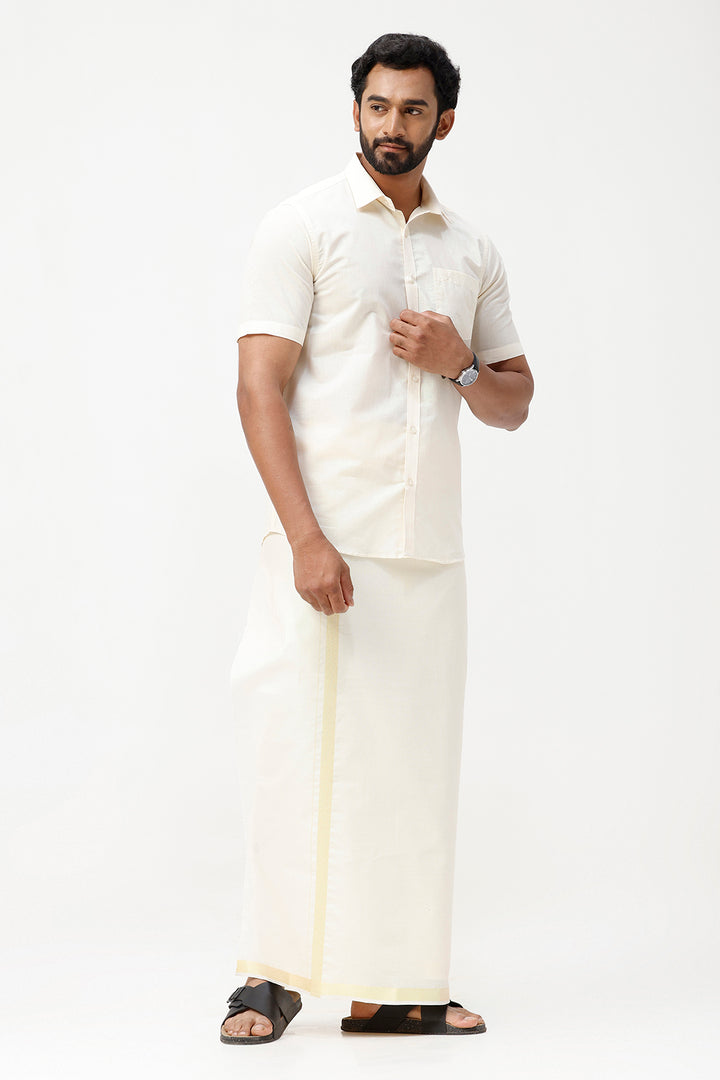 Vaibhav - Spark Shirt and Jari Single Dhoti Tissue Set 2 In 1 For Men | Uathayam