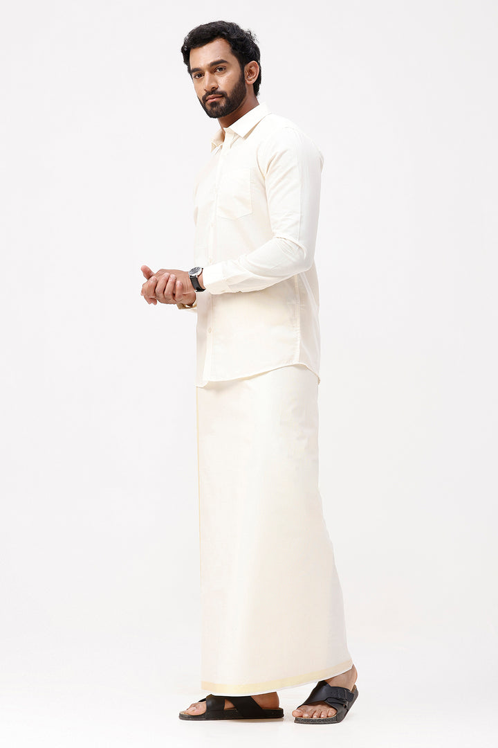 Vaibhav - Spark Shirt and Jari Single Dhoti Tissue Set 2 In 1 For Men | Uathayam