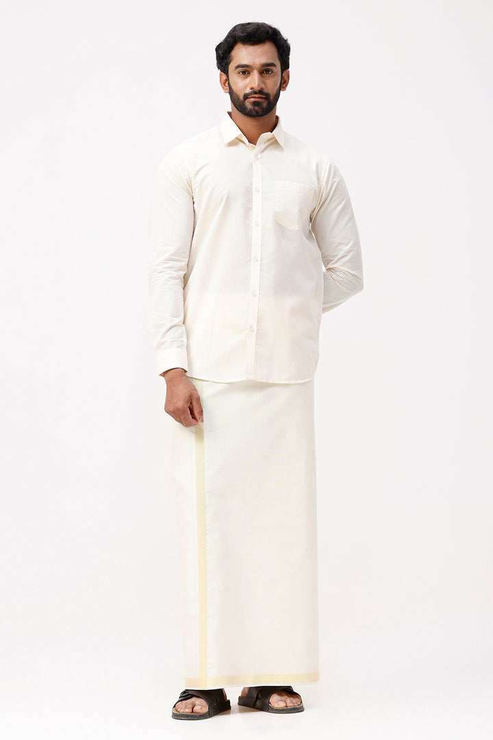Vaibhav - Spark Shirt and Jari Single Dhoti Tissue Set 2 In 1 For Men | Uathayam