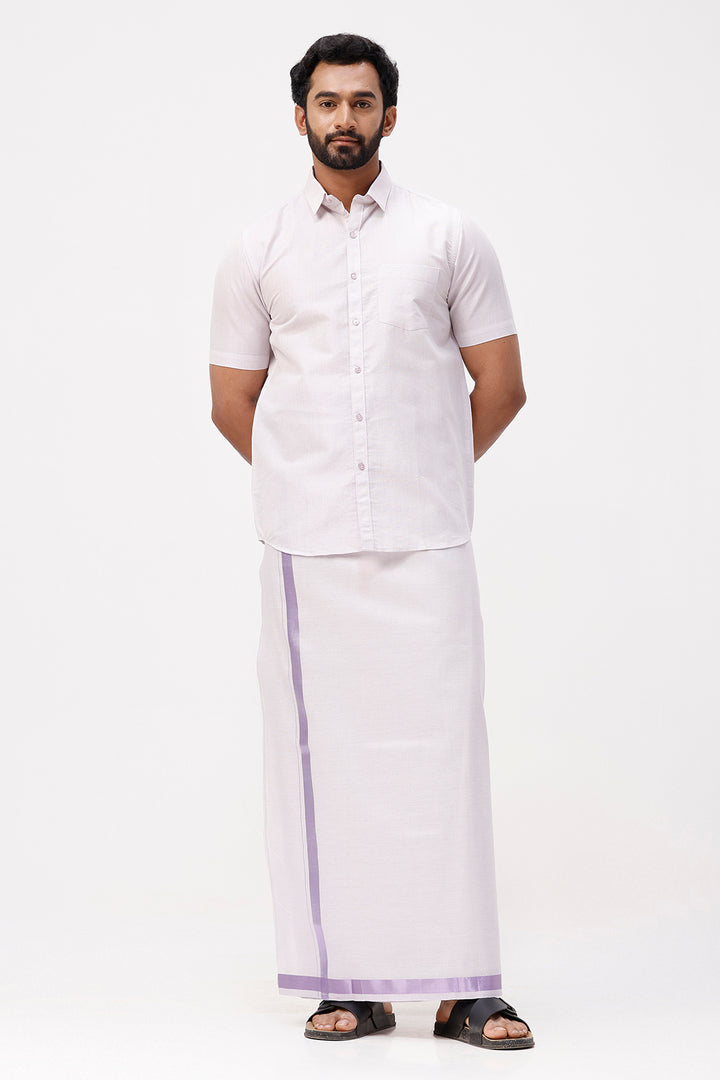 Vaibhav Lavender Shirt and Jari Single Dhoti Tissue Set 2 In 1 for Men by Uathayam