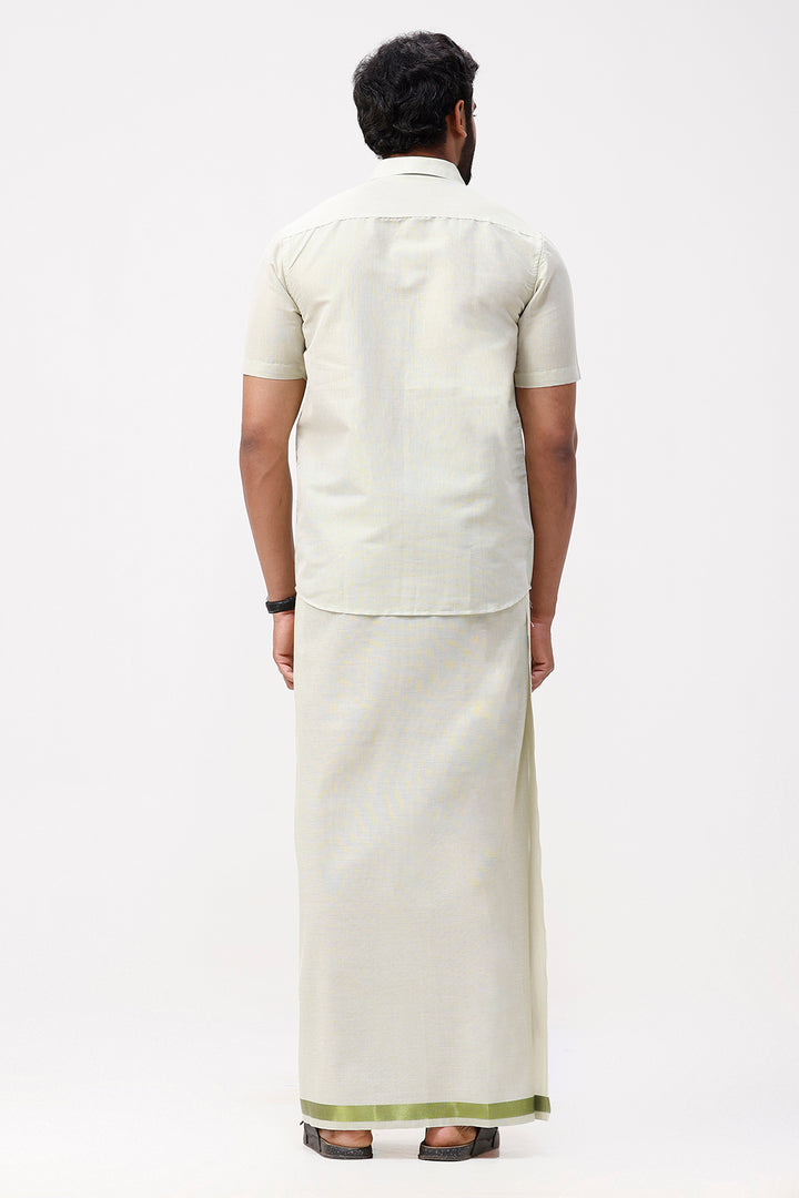 Vaibhav - Moss Green Shirt and Jari Single Dhoti Tissue Set 2 In 1 For Men | Uathayam