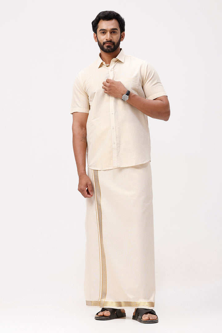 Vaibhav Prime 2 in 1 gold shirt and tissue dhoti set for men