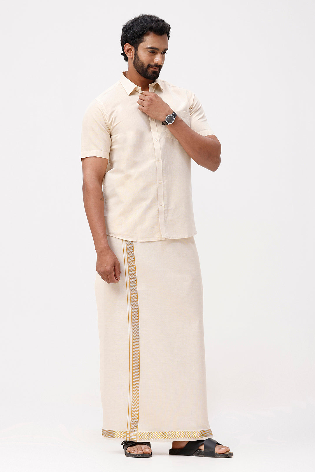 Premium gold shirt dhoti set for weddings