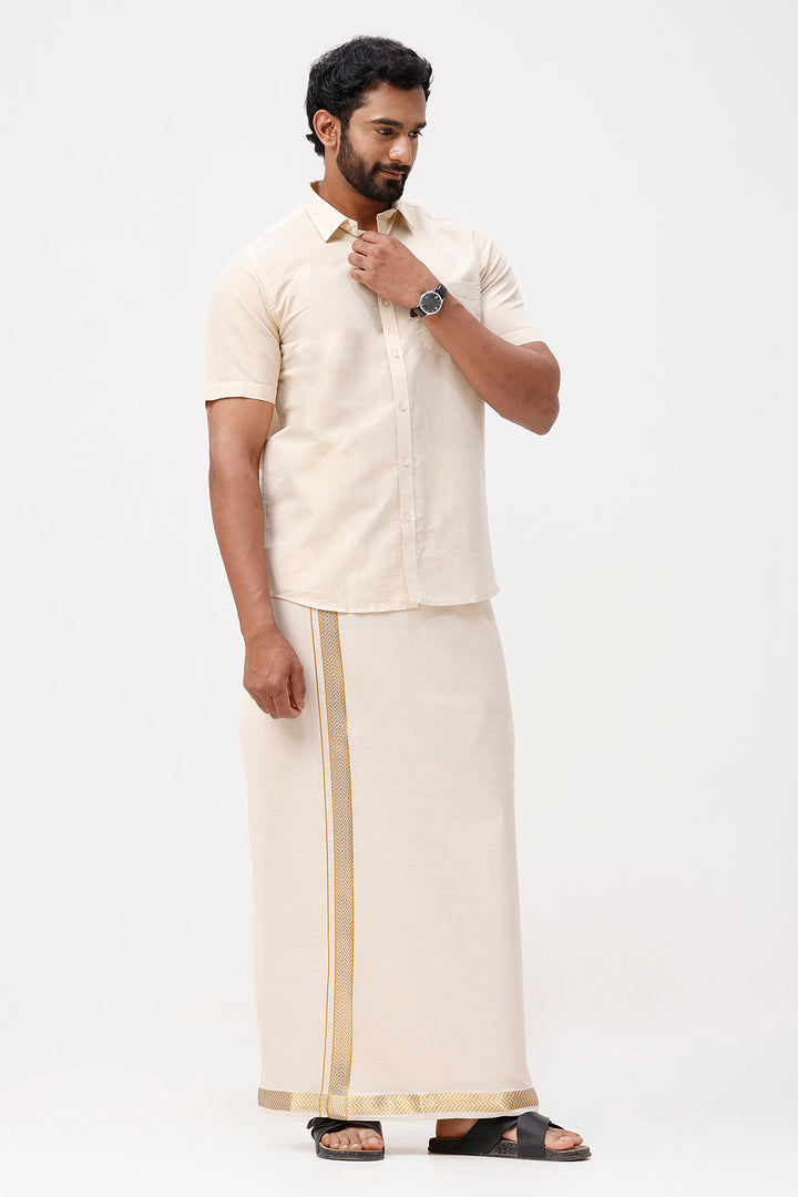 Premium gold shirt dhoti set for weddings
