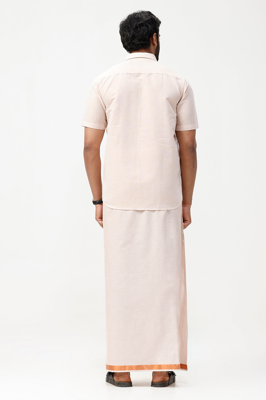 Vaibhav - Copper Orange Shirt and Jari Single Dhoti Tissue Set 2 In 1 For Men | Uathayam