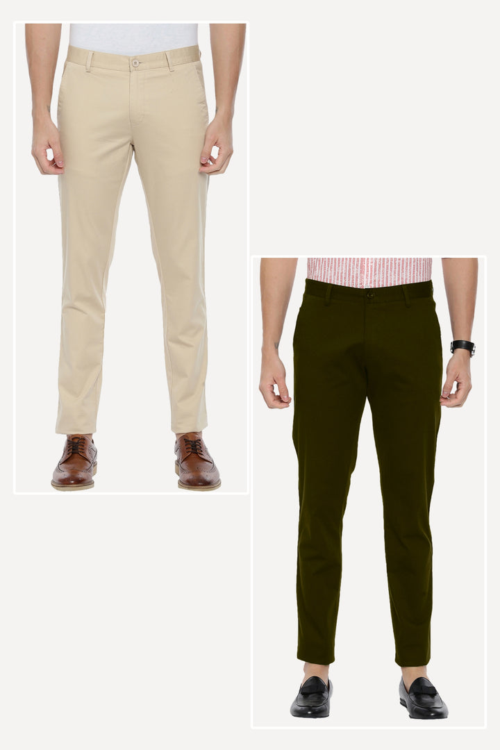 Bronx Chinos - Light Tan and Dark Brown Pack of 2 Trousers For Men | Ariser