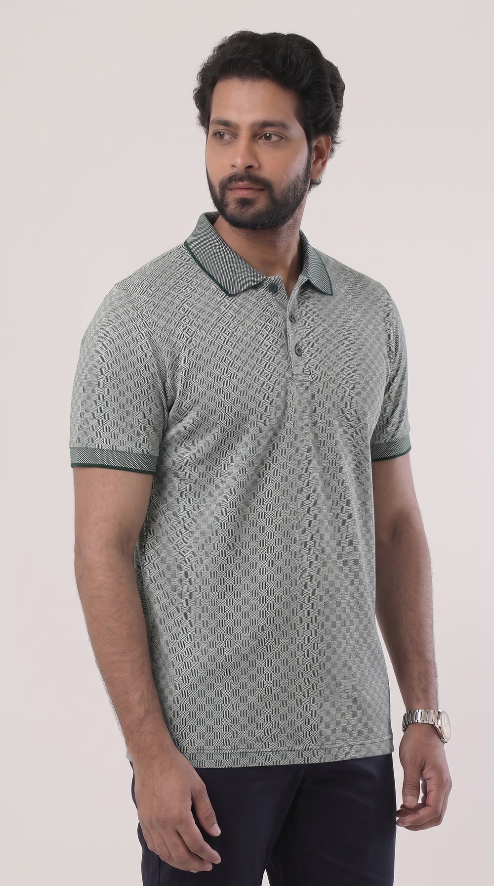 Mens Dark Green Printed Polo T-Shirt Ariser